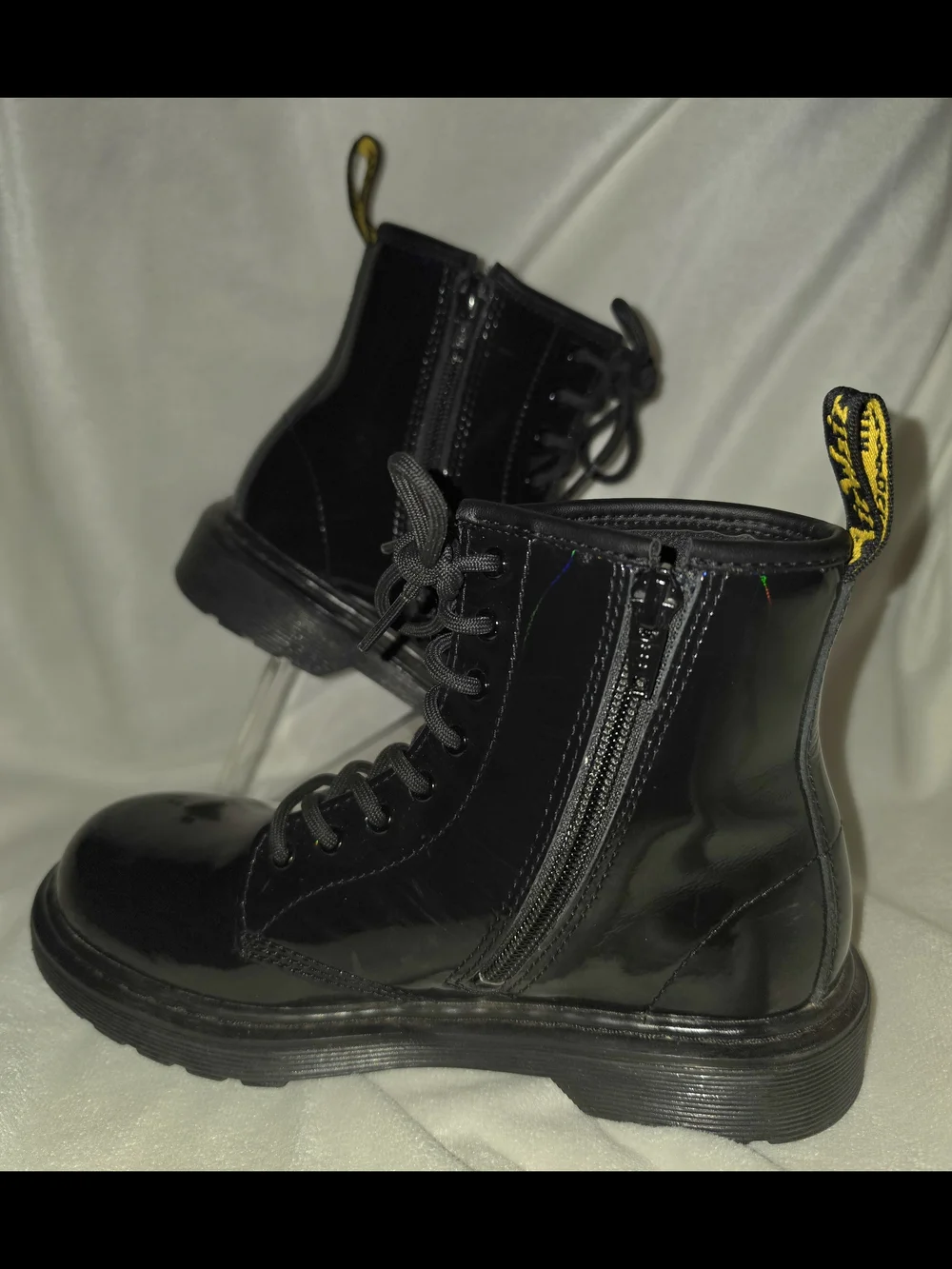 Dr. Martens Kids Black Patent Leather Combat Boots Zipper EU 34 US Youth 3